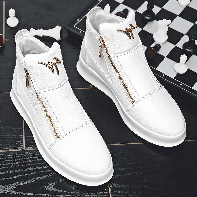 Summer leather breathable high-top men's sneakers