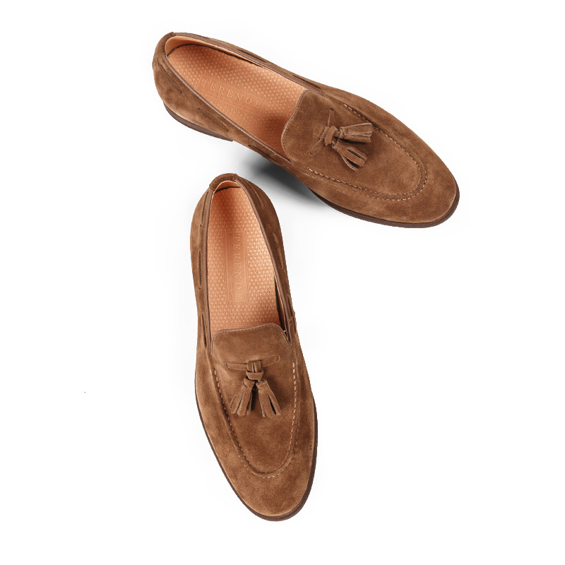 Men's Loafers, Brown Suede, Round Toe, Lazy Shoes