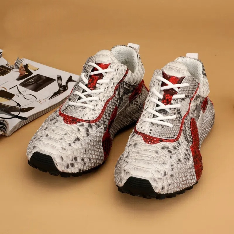 Python skin shoes, genuine leather men's shoes, trendy casual shoes, anti-slip thick-soled height-increasing shoes