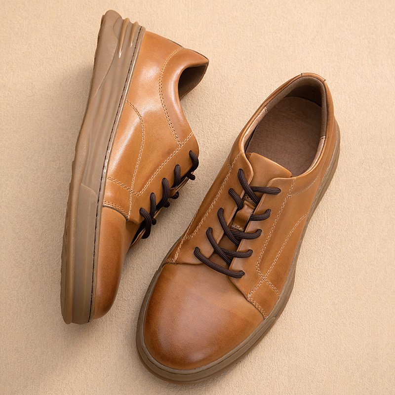 Genuine leather men's handmade lace-up casual skate shoes