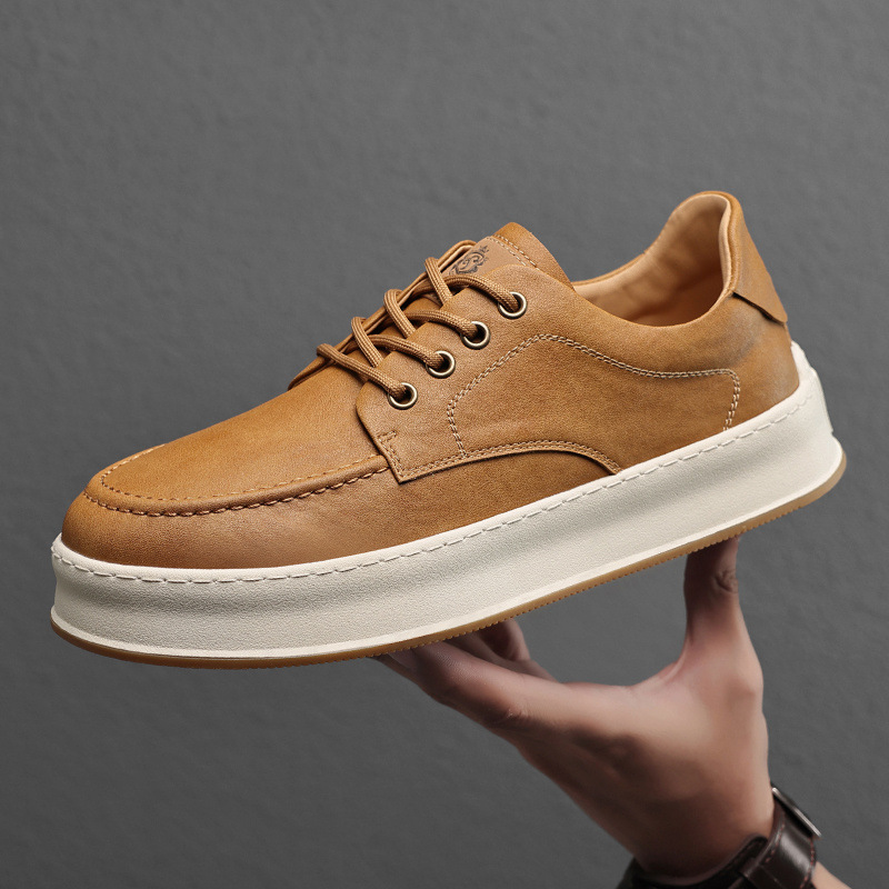 Men's genuine leather casual shoes, trendy cowhide shoes, breathable soft-bottom men's skate trendy shoes