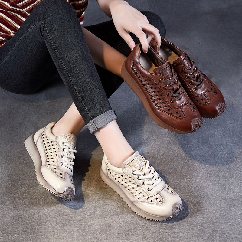2024 British Leather Perforated Lace-Up Casuals