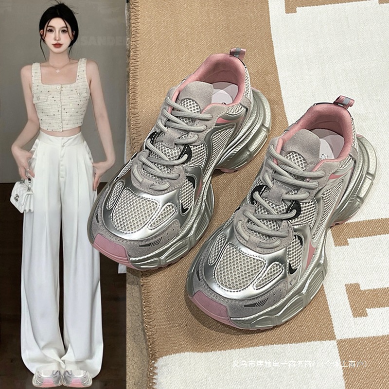 2025 Spring Silver Platform Sneakers Women Comfort