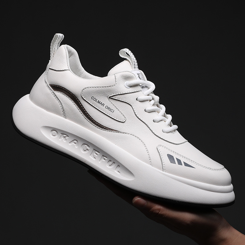 Real Leather Sports Shoes Men 2025 Spring Thick Sole