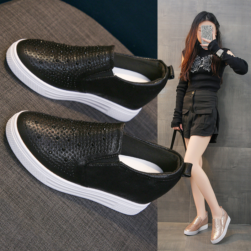 2023 Autumn Rhinestone Inner Height-increasing White Slip-ons