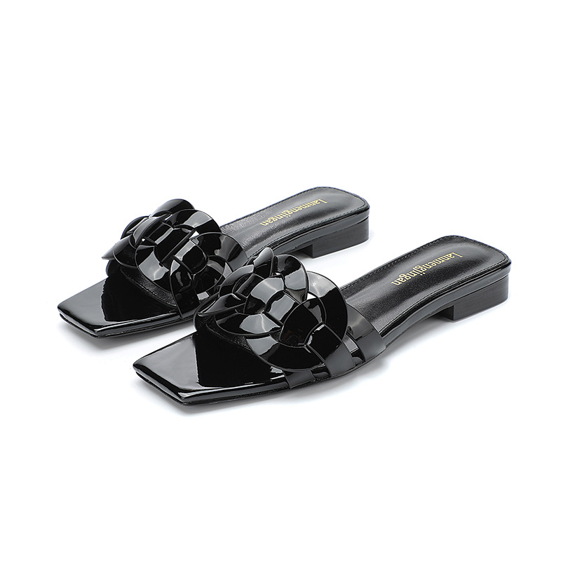 2023 Patent Leather Sheepskin Lined Comfortable Flat Sandals