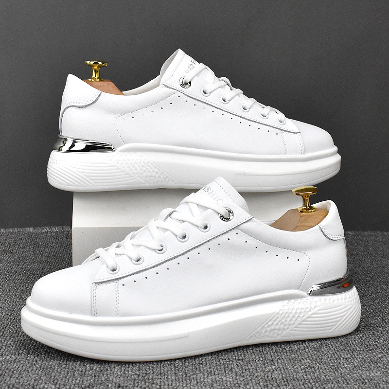 Spring cowhide breathable Korean men's white sneakers
