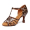 Shiny Gold Leopard Print Five-strap T-shaped Sheepskin Padding Seven-point Heel