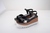 Fish mouth sandals black white stars (8cm)